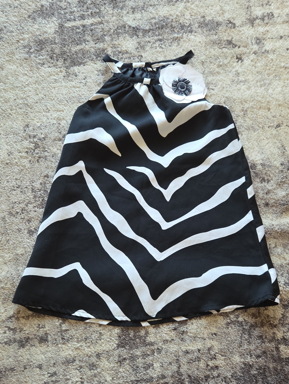 Janie And Jack Black And White Zebra Print Dress Flower Detail  18 To 24 Months